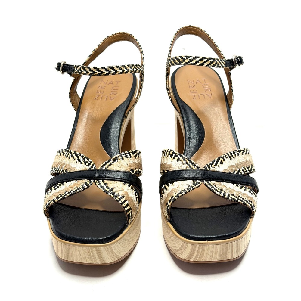 Naturalizer Katalina Block Heel Square Toe Platform Sandals Black/Tan 8M NWT/BOX